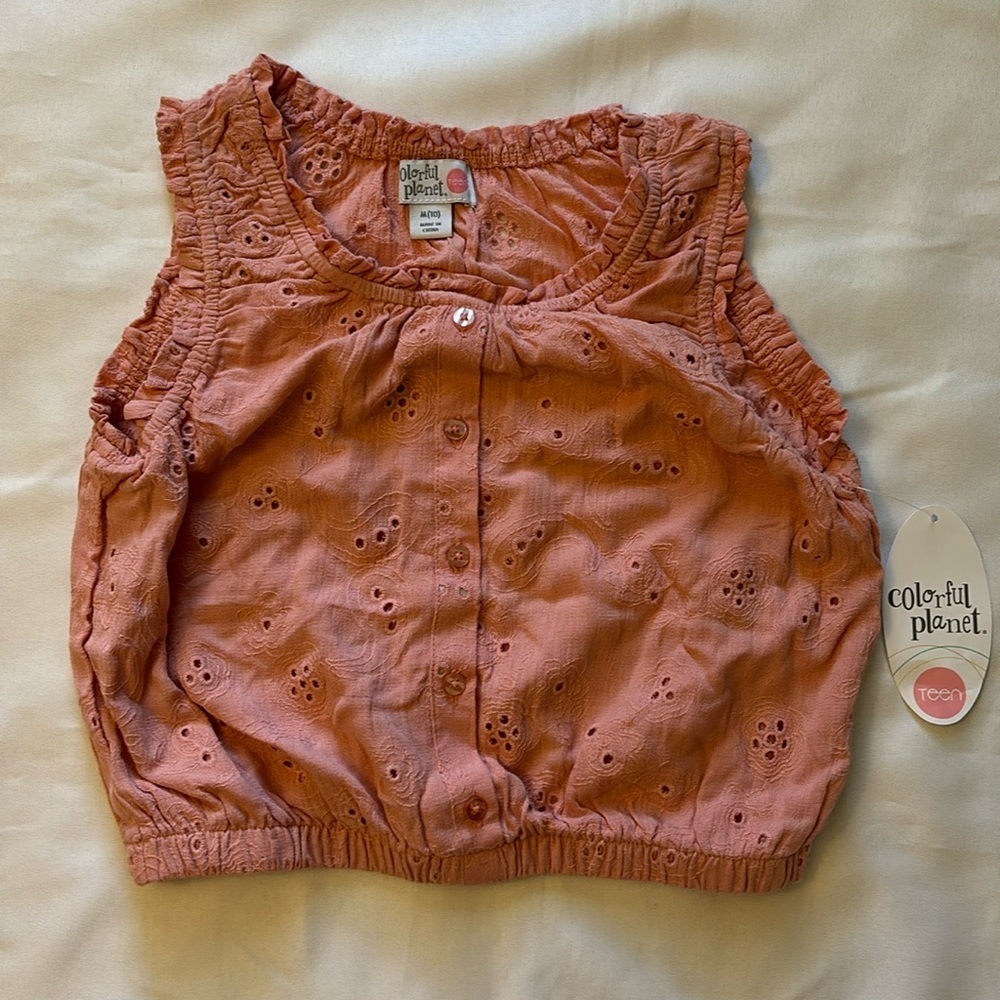 Colorful Planet Teen Eyelet Tank Pink Girl Size Medium (10)